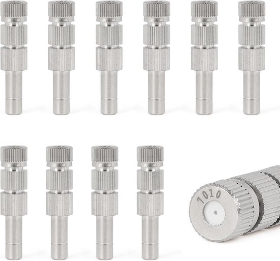 10 x Mist Sprayer met Lage Druk, 0.7mm Keramische Vernevelaar en Messing Spuitdoppen voor 6mm Aansluitingen, Inclusief Filter en Vernevelingstechnologie