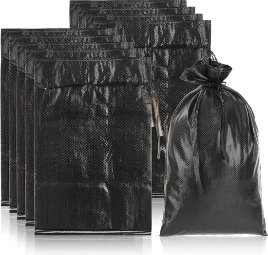 10 x zandzak tot 20 kg, premium PP-zak met bevestigingsband, extreem robuuste stoffen zak met koord, bescherming tegen overstromingen (zwart, 10 stuks, tot 20 kg) van Noorbase