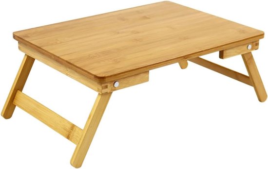 100% Bamboe Laptop Bed Tafel Schoot Bureau Voor Bed Ontbijt Bed Lade Met Opvouwbare Poten Draagbare Bed Tafel Voor Computer Snack Schrijven Studio (Natuurlijk)
