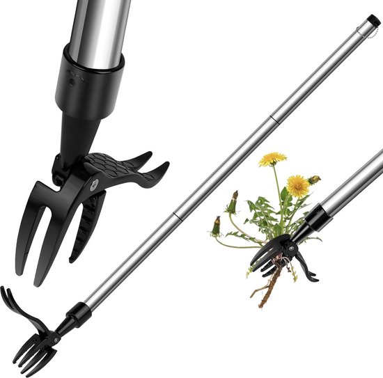 100 cm onkruidsteker van aluminiumlegering met handvat - onkruidverwijderaar voor tuin en gazon - zwart van Merkloos	