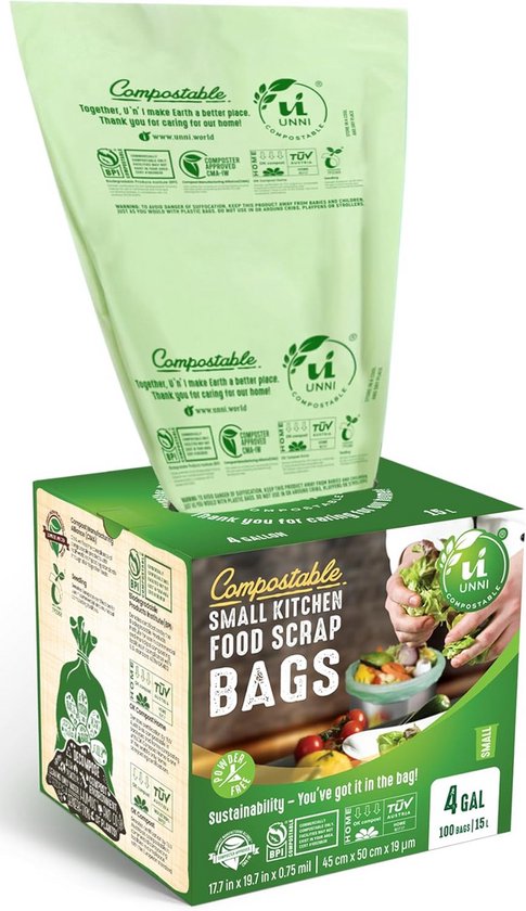 100 Composteerbare Vuilniszakken 15 Liter Extra Sterk BPI Goedgekeurd van Greencove