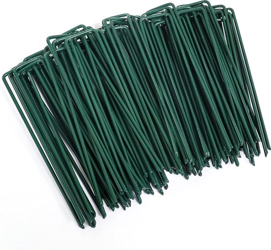 100 grondankers, grondankers, groen gegalvaniseerd, U-haringen, kunstharingen van metaal voor het vastzetten van onkruidvlies, tuinvlies, schutting en camping (100 stuks, 6 in/3 mm) van Vounot