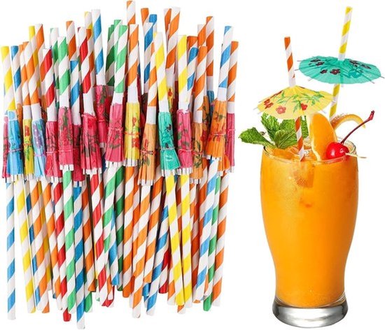 100 Pcs Cocktail Party Decoraties - Cocktail Rietjes - Rietjes - Accessoires voor Dranken voor Bruiloft - Kerst - Halloween - Strand - Hawaïaans Tropisch Thema Feest - Gemengde Kleuren