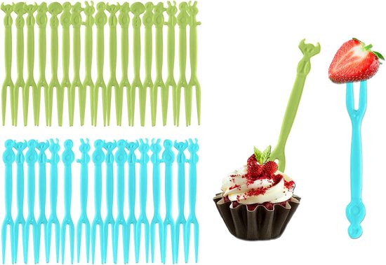 100 Pcs Cocktail Skewers - Fingerfood Skewers - Blauwe en Groene Plastic Fruit Vorken voor Finger Food - Kleine Snacks - Cocktails - Herbruikbaar van Merkloos	
