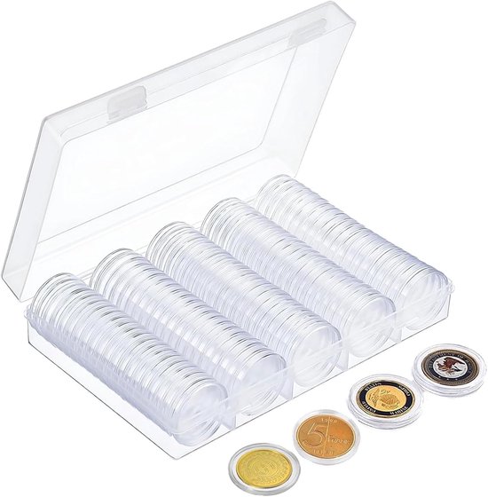 100 Pcs Coin Capsules - Transparante Coin Capsules - 25 mm - Met Opbergdoos - Heldere Acrylaat Plastic - Coin Opslagdoos - Herdenkingsmunten van Baiyuanli.
