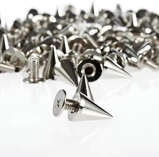 100 stcs kegelvorm spikes - zilveren klinknagels - punkstijl kleding accessoires - DIY craft decoration - screwback studs voor riemen - jassen - lederen ambachten en reparatie van Merkloos	