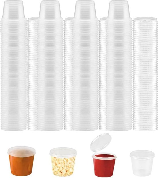 100 STUKS 1 oz kleine plastic containers met deksels - Jello Shot-bekers - wegwerpportiebeker BPA-vrij voor saus, kruiden, soufflé, saladedressing, medicijnen of slijm van Merkloos	