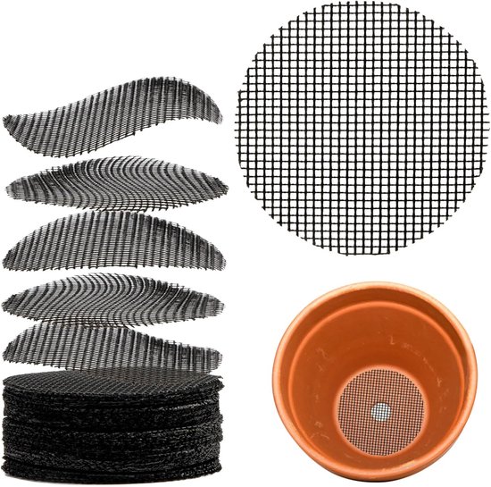 100 stuks - 5cm - Bloempot Gaas Pakking - Bloempot Gaas Mat - Keramische Bloempot Ademende Insectenwerende Mat - Voorkomt Bodem Lekkage - Drainage en Ventilatie - Zwart van Merkloos	