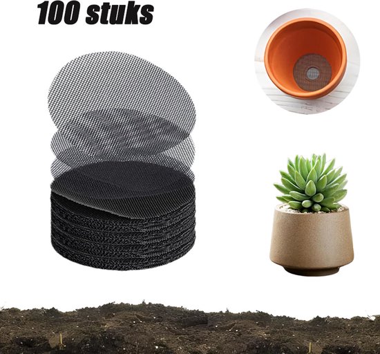100 stuks - Bloempot Rooster - Bloempotmat 10cm - Bloempotgatgaasmatten - Zwart kunststof drainagegaas voor bloempotten - Anti-lek mat voor bonsai, kamerplanten & tuinplanten - Ronde
