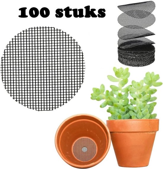 100 Stuks Bloempotrooster - Ronde Bloempotmat - Gaas Tuinmat - 10 Cm - Voorkom Bodemerosie - Drainage Rooster Planten - Drainageschermen - Plantenbak - Geschikt Voor De Meeste Bloempotten - Zwart