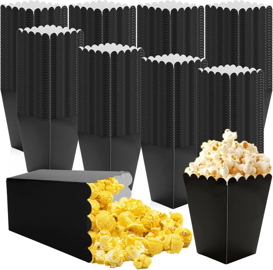 100 stuks kleine zwarte popcornzakjes - papieren popcornbekers en bioscoopaccessoires voor verjaardagsfeest en feestsnacks (5,5 x van Yorwe