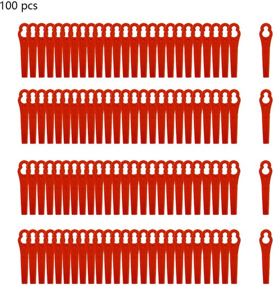 100-stuks Kunststof grasmaaierbladen - Grasmaaierbladen voor de tuin - Vervangende grasmaaierbladen - Kunststof bladen - Grasmaaieraccessoires - 83 mm lang - Geschikt voor snoerloze grasmaaiers, trimmers, enz. - Rood