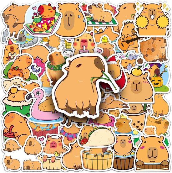100 stuks leuke Capybara-stickers voor laptop - waterdichte vinyl stickers - Kawaii-dierenstickers voor kinderen - tieners - meisjes - volwassenen - waterflessen - skateboard - bagage - decoratie van JAWSEU