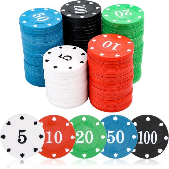 100 stuks pokerchips - nominale waarden - speelchips - waardekaarten - box - pandmerken - roulettespel - bingo-chips voor poker - blackjack - casinospellen van Merkloos	