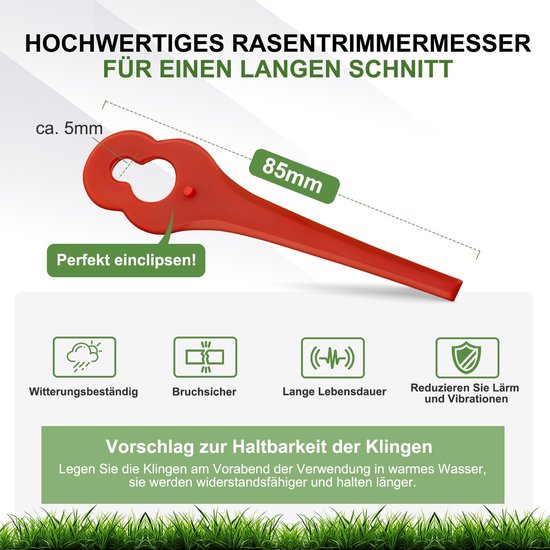 100 stuks reservemessen compatibel met Parkside PRTA 20 Li A1, kunststof messen voor grastrimmer Parkside LIDI accu-grastrimmer