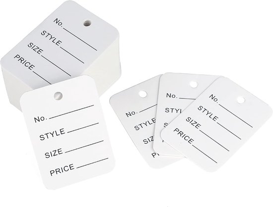 1000 stuks kleine prijsetiketten - hangetiketten en prijskaartjes voor kleding - 3,5 x 5 cm - vlooienmarkt en sieraden display (wit) van Merkloos	