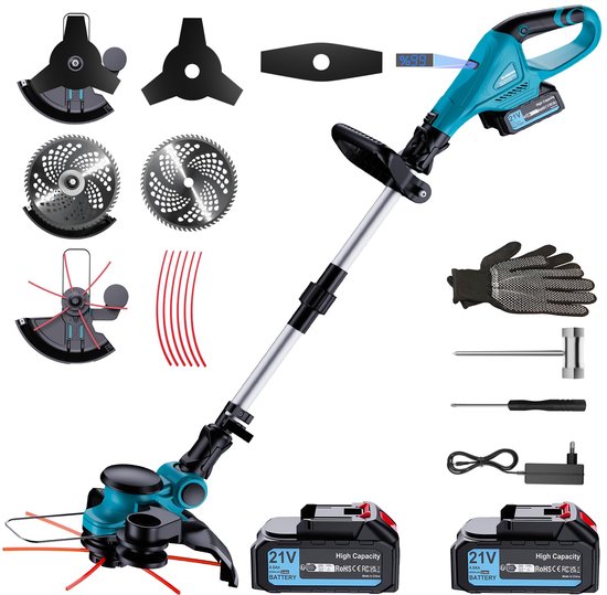 1000W Accu Grastrimmer - 4-in-1 Kantenmaaier – Grastrimmer – Bosmaaier – Grasmaaier – Draadloos & Elektrisch - Borstelloze Motor – Trimmer met 2x 4000mAh Accu en Lader – Uittrekbare Handgreep, Kantelbare Kop – Voor Gazon/Tuinklussen van VONROC