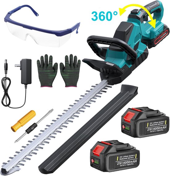 1000W Accu Heggenschaar - 52cm Mes - 2x 4000mAh Accu's - 3000 TPM - 360° Draaibare Kop - Snijcapaciteit 17mm - Lichtgewicht & Stil - Inclusief Accessoireset van Hansmax