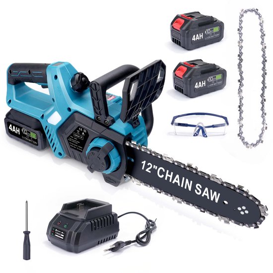 1000W Accu Kettingzaag 12 inch Auto-Oliër 8000mAh 20m/s Borstelloze Motor Veiligheidsslot Mini Elektrisch Handkettingzaag Kettingzaag Compatibel met Makita 18V Accu Voor Tuin Boomsnoeien Hout