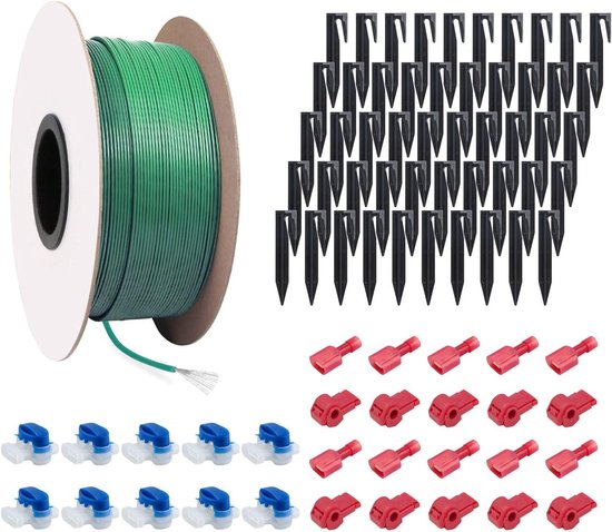 100m Begrenzingskabel Robotmaaier + 50 Haringen + 10 Kabelconnectoren + 10 Aansluitklemmen, Begrenzingsdraad voor Robotmaaier, Compatibel met Bosch Gardena Husqvarna Stihl enz van Merkloos	