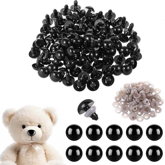 100pcs Crochet Animal Safety Eyes - 15mm Black Plastic Safety Eyes - Plush Animal Button Eyes voor Doll Making en Speelgoed Accessoires van Merkloos	