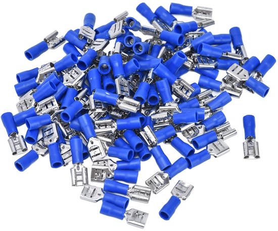 100PCS FDD2‑250 Spade Connector - Conductivity Female Spade Connector met Isolerende Behuizing voor 1.5-2.5mm² Kabel - Goede Geleiding (Blauw) van Hilitchi