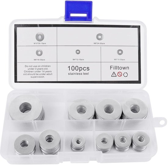 100pcs Flat Washers Set Stainless Steel Washers Multi-Size Metal Washers Nuts Silver M4M5M6M8M10 - ShopVlot