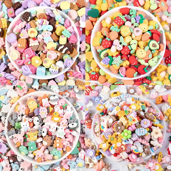 100pcs Super Cute Slime Charms - Mixed Set Candy Resin Flat Back Animals - 3D Nail Decoration voor DIY Crafts en Scrapbooking van Ciieeo