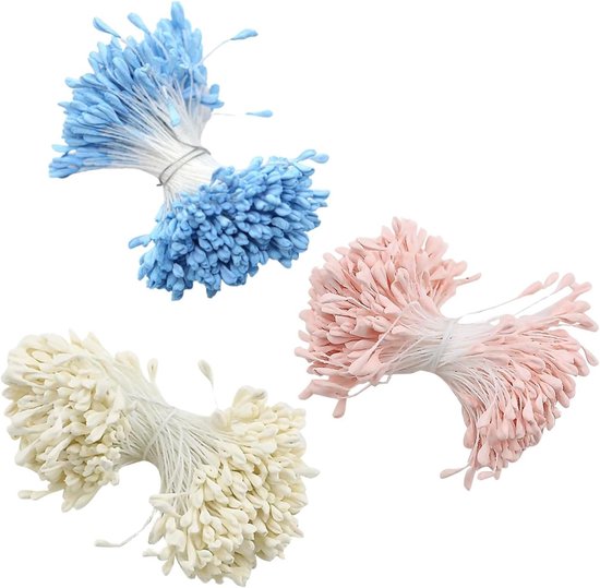 1050 stuks pijpenragers - bloemen - kunstbloemmeelbladen - dubbele koppen - matte stofbakken in geel - wit - roze - ideaal voor het knutselen van bloemen - doe-het-zelf projecten - decoratie van Merkloos	