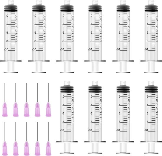 10ml spuit met stompe naald - 10 stuks, herbruikbare plastic doseerspuit voor laboratorium, industrie, huisdieren en DIY knutselen