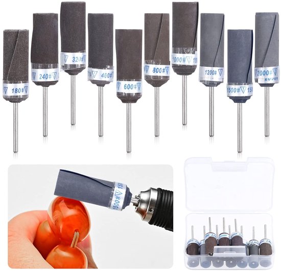 10pcs Sanding Drums Sander Sleeve Bands Sandpaper Bar Stick - Abrasive Grinding Mounted Points Cylinder Polishing Bits Voor Houtbewerking - 180/240/320/400/600/800/1000/1200/1500/2000 van Merkloos	