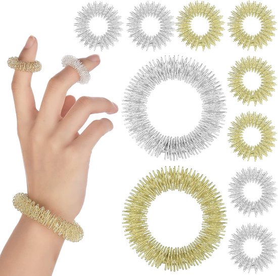 10pcs Spiny Sensory Finger Rings - Acupressure Rings - Sensory Finger Rings Set - Wrist Massage Bracelets - Fidget Sensory Toy - Silent Stress Reducer en Massager van Merkloos	