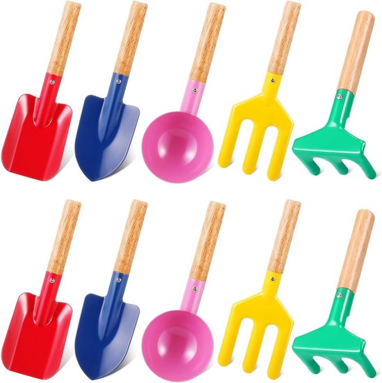 10pcs Tuingereedschap voor Kinderen - 20 cm - Strand Speelgoed - Metaal Lepel - Vork - Troffel met Houten Handvat - Voor Kinderen - Cadeau - Tuin - Aarde - Verplanten - Zomer - Strand - Graven van Merkloos	