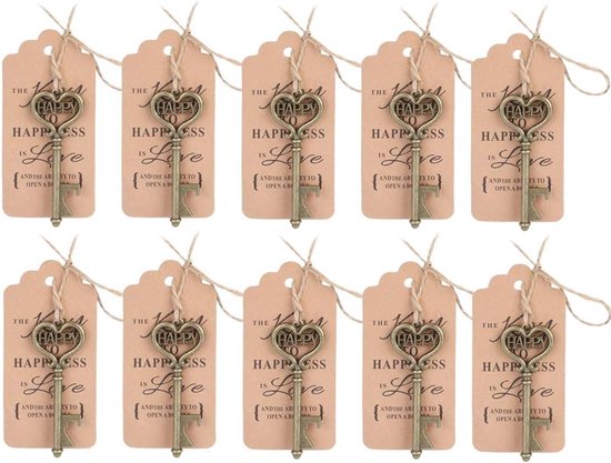 10pcs vintage hart sleutel flesopener - met tag kaart - sleutelketting - flesopeners voor gasten - cadeaus - verjaardagen - bruiloften - feestfavorieten - of decoratie van Merkloos	