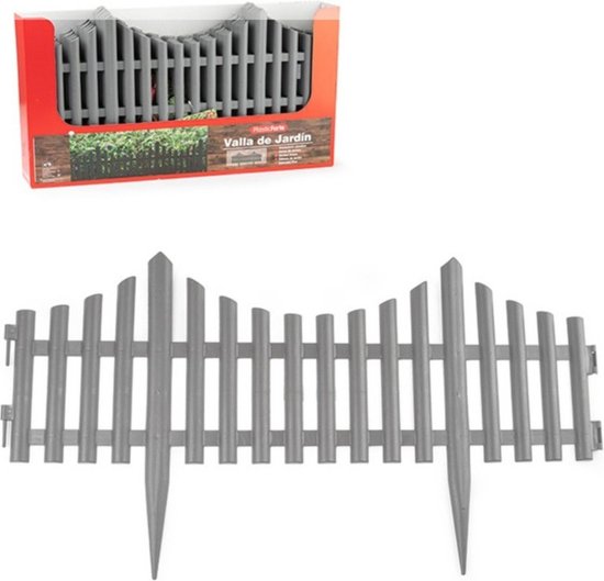 10x stuks flexibele graskant/tuin rand/kantopsluiting hekjes delen van 60 cm lichtgrijs - 33 cm hoog incl pinnen van Merkloos	