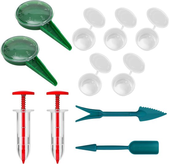 11-delige mini-handstrooier set – Kleine plastic zaaier, handmatige plantdispenser, plantstokje, verspeenstokje en wortelgereedschap voor sla, gras en spinazie van Merkloos	