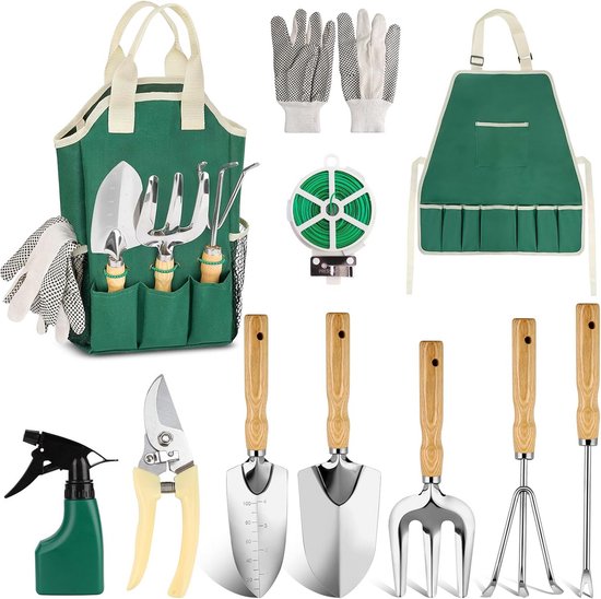 11-delige Tuinset met Tuinwerktuigen – Schoffel, Snoeischaren, Handschoenen & Gereedschapszak voor Balcony en Tuin van Merkloos	