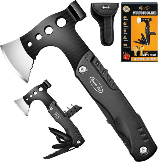 11-in-1 Multitool bijl mes hamer zaag flesopener schroevendraaier nylon schede - perfect cadeau voor mannen camping wandelen survival