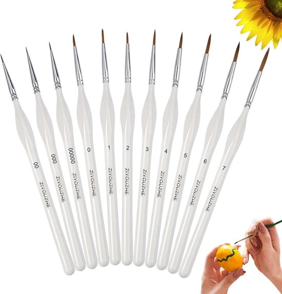 11 Stuks Detail Penselen Set - Fijne Detail Penselenset - Kwast Schilderen op Nummer - Miniatuur Detail Schilderkwastenset - Artist Acryl Penselen Set voor Olieverfschilderij - Modelbouw - Aquarel van Merkloos	