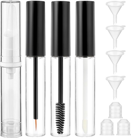 11 stuks lege mascara-fles, mascara-borstel met houder, navulbare lipgloss-tubes eyelinertubes met transfer-trechter voor reizen, beauty-shops, mascara, lipgloss-vulstof