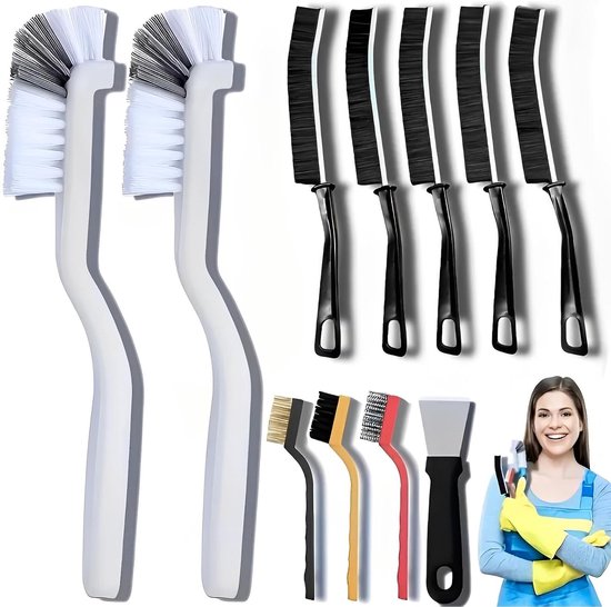 11 stuks voegenborstel - harde haren - hoekreinigingsborstel - voegenborstel voor badkamer - voegenreinigingsborstel voor keuken - douche - keuken - tegels - ramen - gootsteen - schoonmaakaccessoires van Merkloos	
