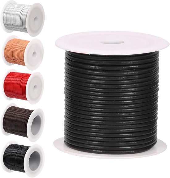 11 Yards x 2mm Rond Leren Touw Koord - Zacht Leren Touw voor Sieraden - Kettingen Armbanden Maken, Wikkelen, Beading Creatief en Schoen Voeding Vervanging (Zwart)