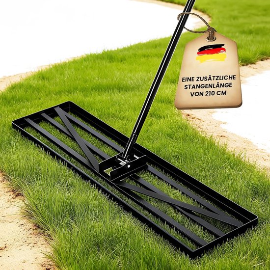 110 x 30 cm, gazon-nivelleringshark met 210 cm extra lange steel, tuingereedschap voor het moeiteloos nivelleren van tuin-, golfbaan- en boerderijgrasoppervlakken (110 cm)