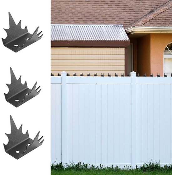 12 beveiligingshekspijkers, anti-inbraakhek, muurspijkers, anti-klimhek, metalen prikkeldraadhek afschrikmiddel van Merkloos	