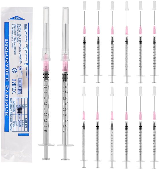 12-delige 1ml Spuitset met Luer en Stompe Naalden voor het Opvullen en Meten van Olie, Lijm en Vloeistoffen in Laboratoria en voor Huisdieren