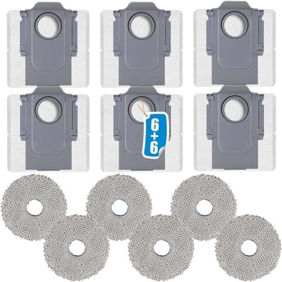 12-delige accessoire set geschikt voor Roborock Q Revo/Qrevo S/Qrevo Master/Qrevo Curve/Qrevo MaxV/Qrevo Pro/Qrevo Slim/Qrevo Plus robotstofzuigers, inclusief 6 stofzakken en 6 dweildoeken.