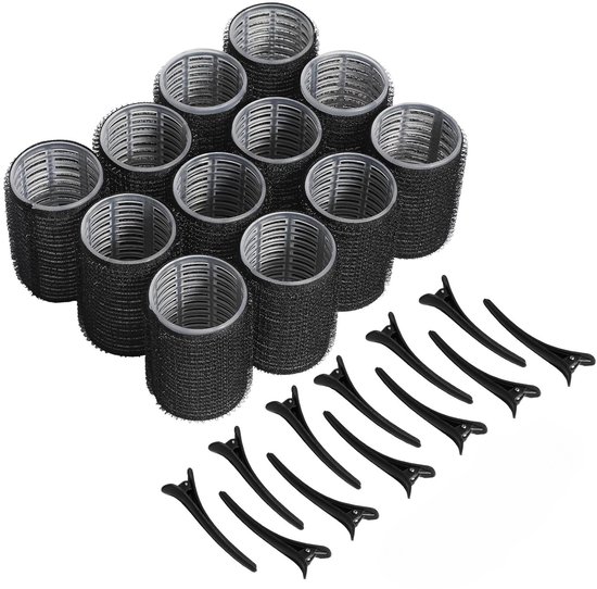 12-delige haarkrulset met klittenband zelfklevende haarrollers voor pony's, volumegevende wortelkrullen - Zwart van Merkloos	