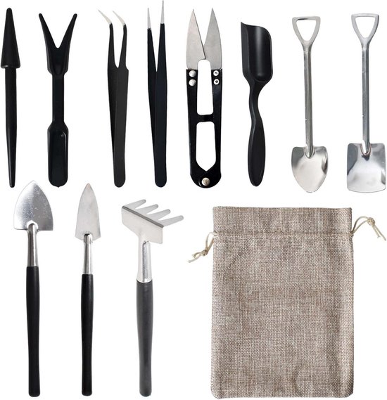 12-delige Mini Tuin Gereedschapset voor Succulenten, Terraria en Kamerplanten met Opbergtas van Merkloos	