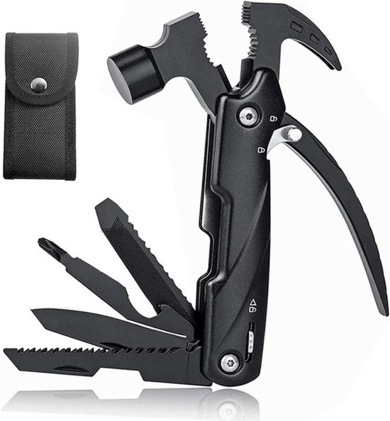 12-in-1 Multitool Hammer - Multitool Hammer voor Mannen - Hamer Multitool met Opbergtas - Cadeau voor Mannen - Vader - Echtgenoot - Hamer Gereedschappen voor Kamperen - Wandelen - Noodgevallen - Overleven in de Natuur van HellsForge