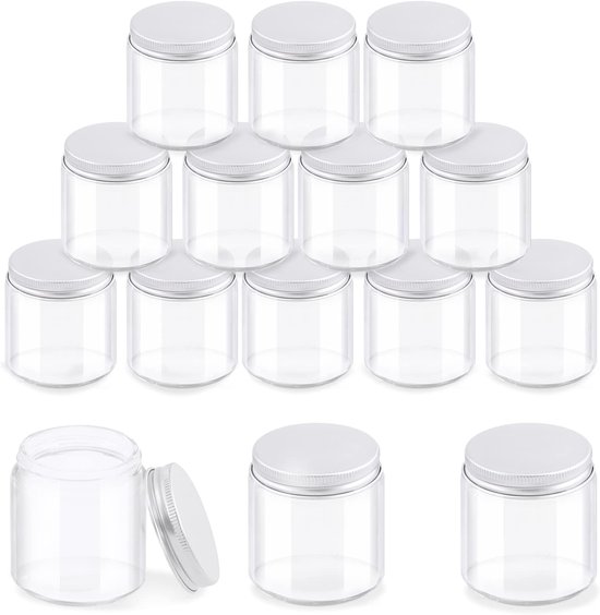 12 Pcs 4 oz Glazen Potten met Deksel - Ronde Glazen Potten voor Opslag van Crèmes - Schoonheidsproducten - Cosmetica en Zalf van Merkloos	